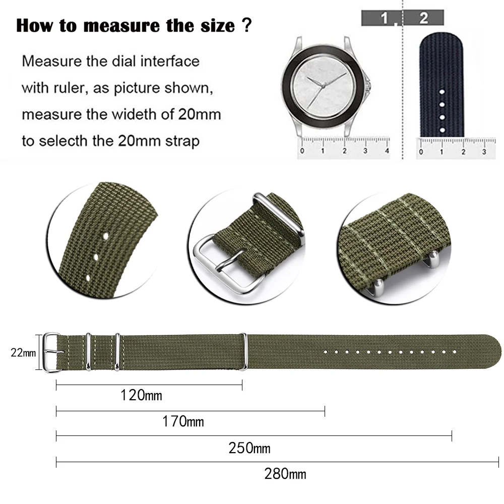 Ribbed Nylon Watch Strap - Durable Military-Inspired Watchband Accessory