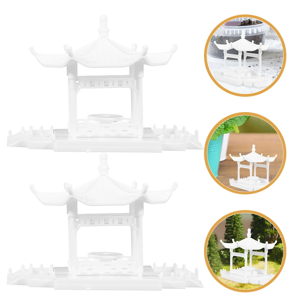 

2 Pcs Tabletop Decor Home Desktop Ornaments Architectural Model Miniature Pagoda Abs Micro Landscapes Decorations Garden