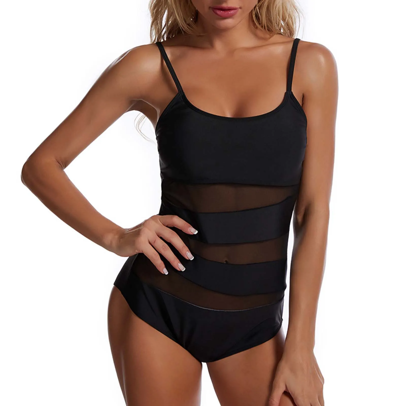 

Women's Sexy Mesh Stitching Print Cutout Fashion Splice Hollowing Swimsuit