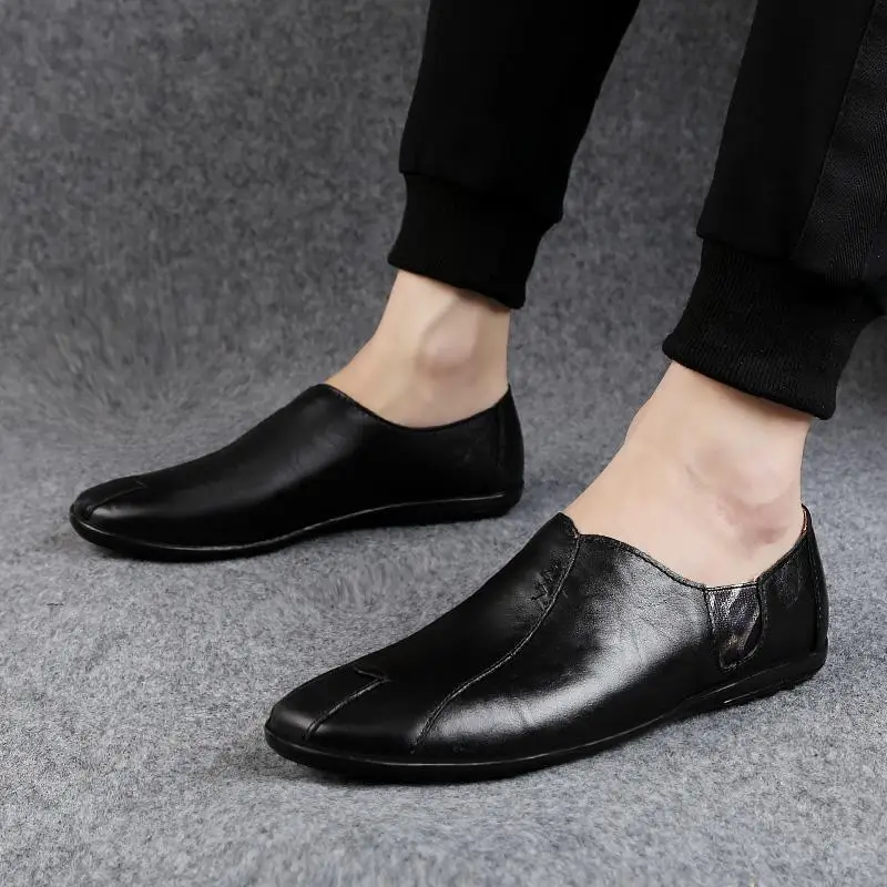 

Casual Leather Shoes Men's Genuine Leather Soft Leather Soft Bottom Men's Loafers Autumn New British One Pedal Peas Shoes