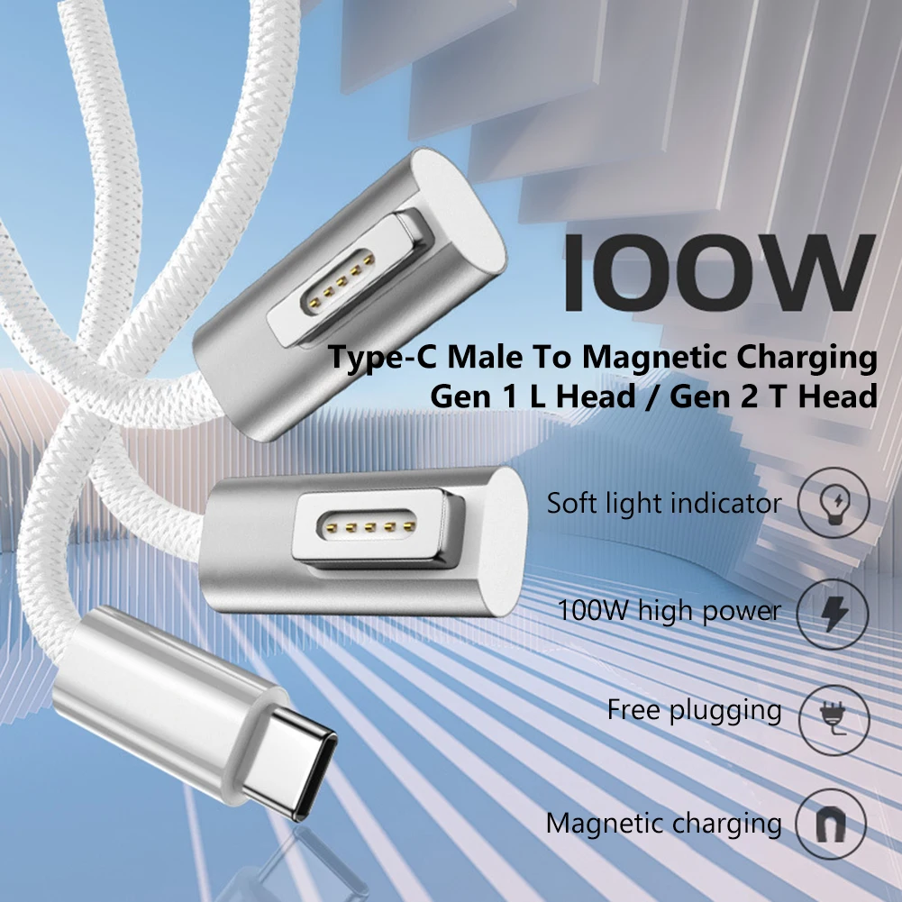 

Плетеный кабель типа C к Magsafa 1/2, Кабель-адаптер USB C PD 100 Вт, кабель для быстрой зарядки для Apple MacBook Air/Pro, быстрая зарядка