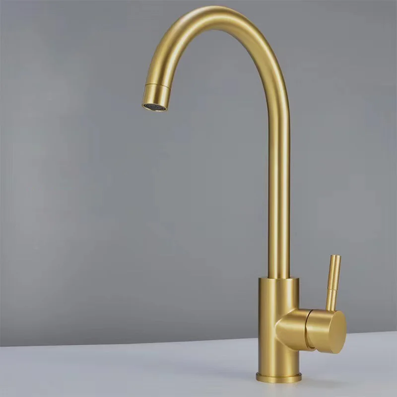 Kitchen Faucet Brushed Gold Stainless Steel 360 Degree Rotate Bathroom Washbasin Tap Cold Hot Water Mixer Deck Mount Aerator Tap