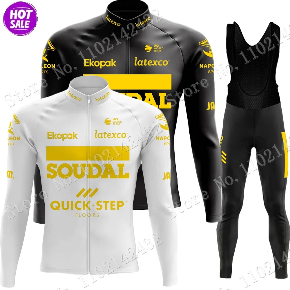 Fietskleding Soudal Quick Step 2023 Golden Cycling Jersey Set Manica Lunga Ciclismo Abbigliamento Estivo Road Race Bike Jacket Suit Mtb