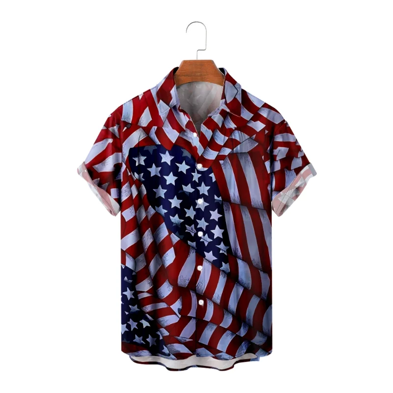 

Men's Hawaiian short sleeve beach homestay shirt 3D Flag of the United States printed fashionable comfortable men's shirt