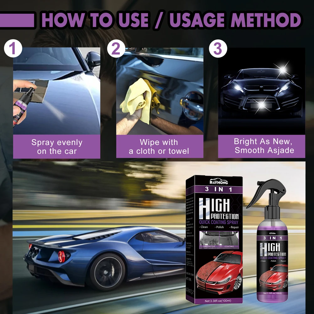 3In1 Ceramic Coating Spray 100ML Car Shield Coating Paint Repair Exterior Restorer