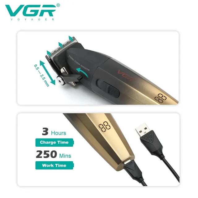 Машинка для стрижки волос VGR, профессиональный триммер для волос, электрические машинки для стрижки волос, беспроводная машина для стрижки волос, триммер 9000 об/мин, машинка для стрижки волос для мужчин V-003 4