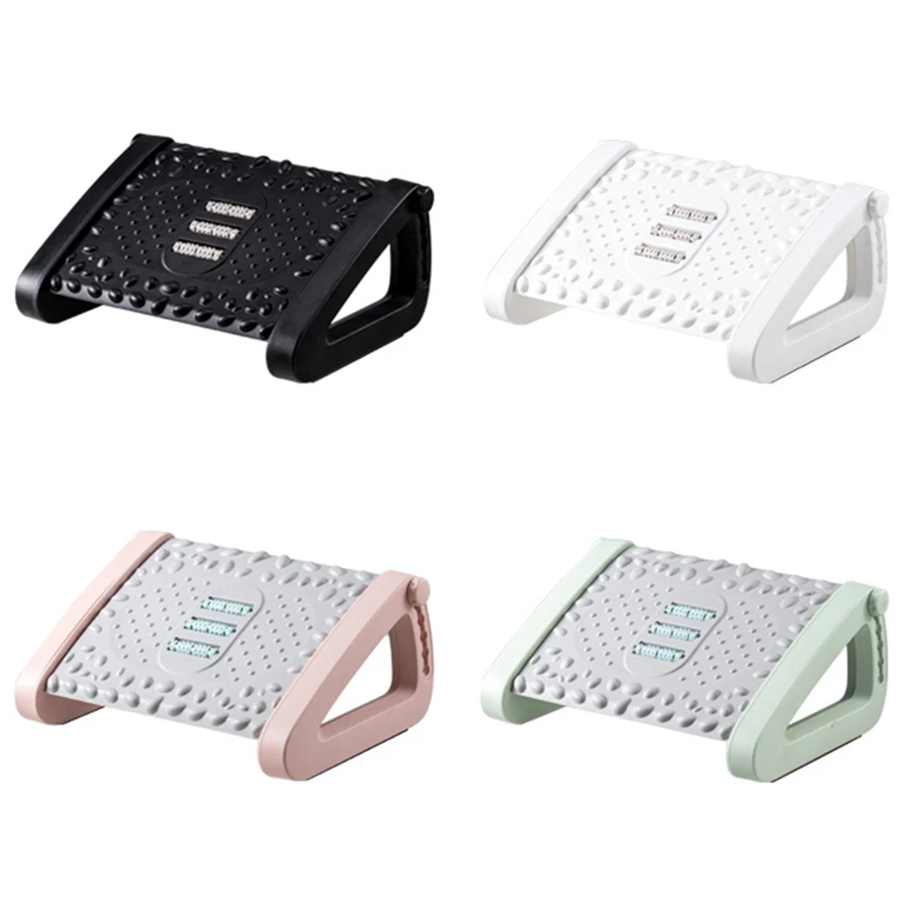 Office Footrest Adjustable Ergonomic Footrest Stool with Rollers Plastic Stool Comfortable Massage Pad for Home Office