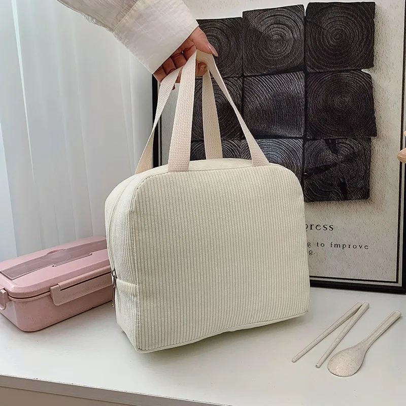 Corduroy Mini Handbag Portable Food Storage Pouch Lightweight Cosmetic Makeup Bag Reusable for Women Ladies