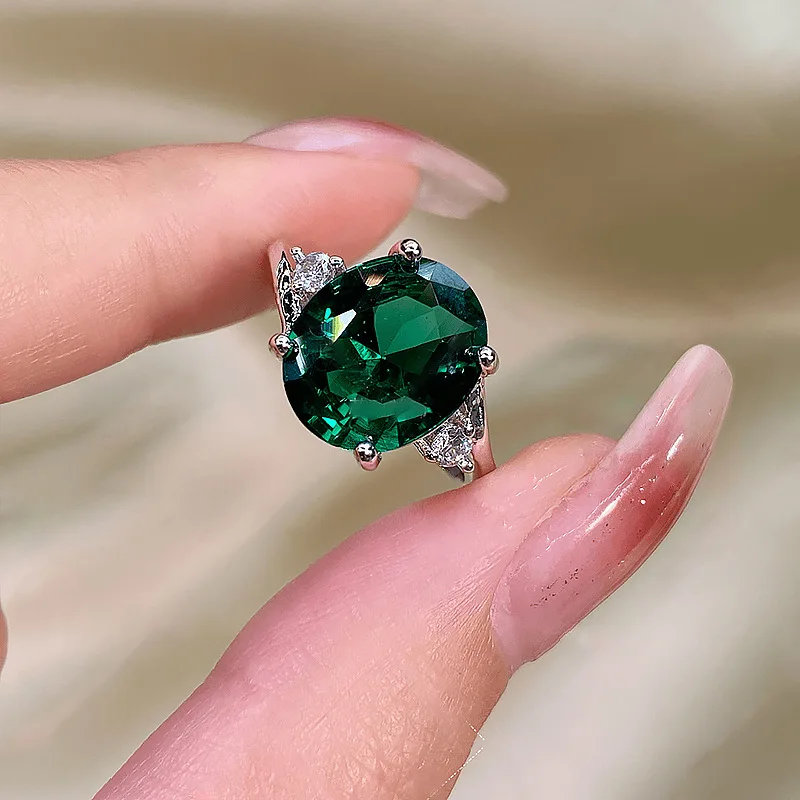 Purple Crystal Oval Engagement Ring Green Zircon Egg Shape Stone Rings For Women Vintage Silver Color Wedding Engagement Jewelry stainless steel ring