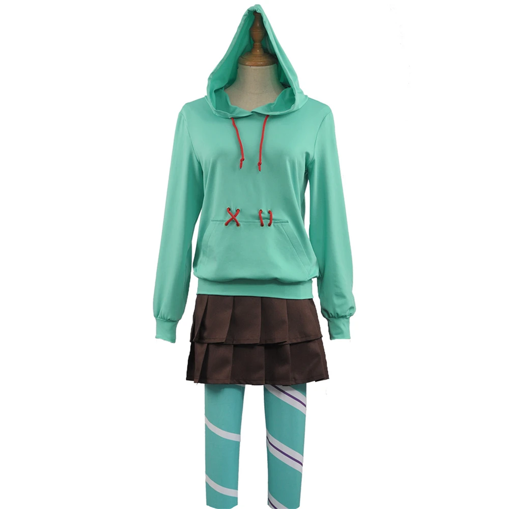 thumbnail image 2 of Disfraz de Halloween de Ralph, disfraz de Vanellope Von Schweetz, juego de Anime, sudaderas con capucha, falda, uniforme, traje con medias para niña y mujer, 2 of 5