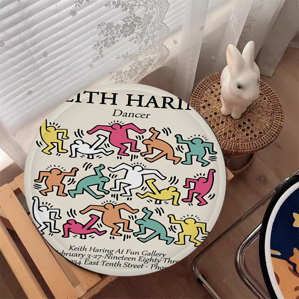 Keith-Haring-Works-다채로운 프린트 장식 의자 매트, 부드러운 시트 쿠션, 다이닝 파티오 홈 오피스 실내 야외 정원 소파