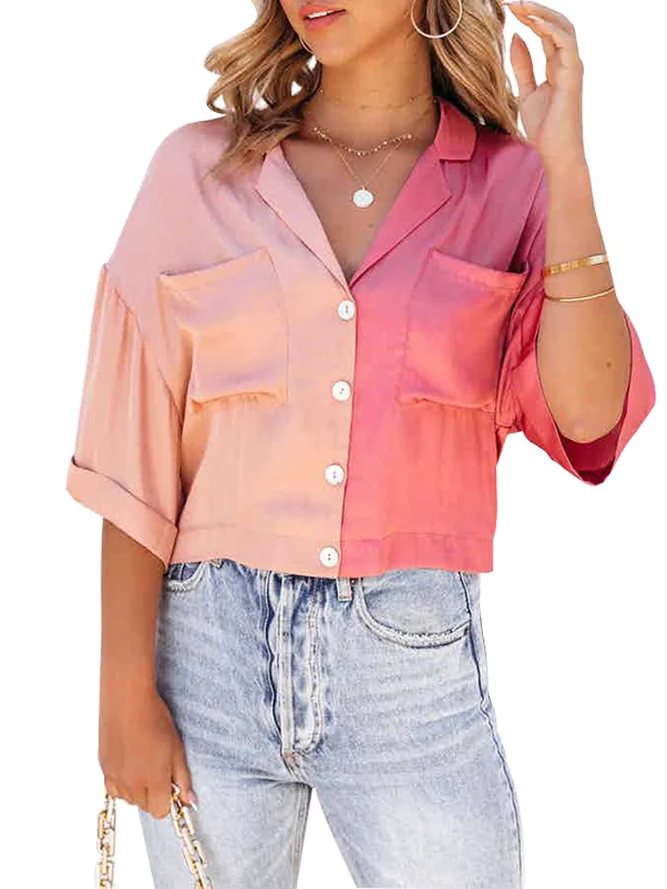 

Женская Лоскутная Блузка с отложным воротником и рукавом до локтя