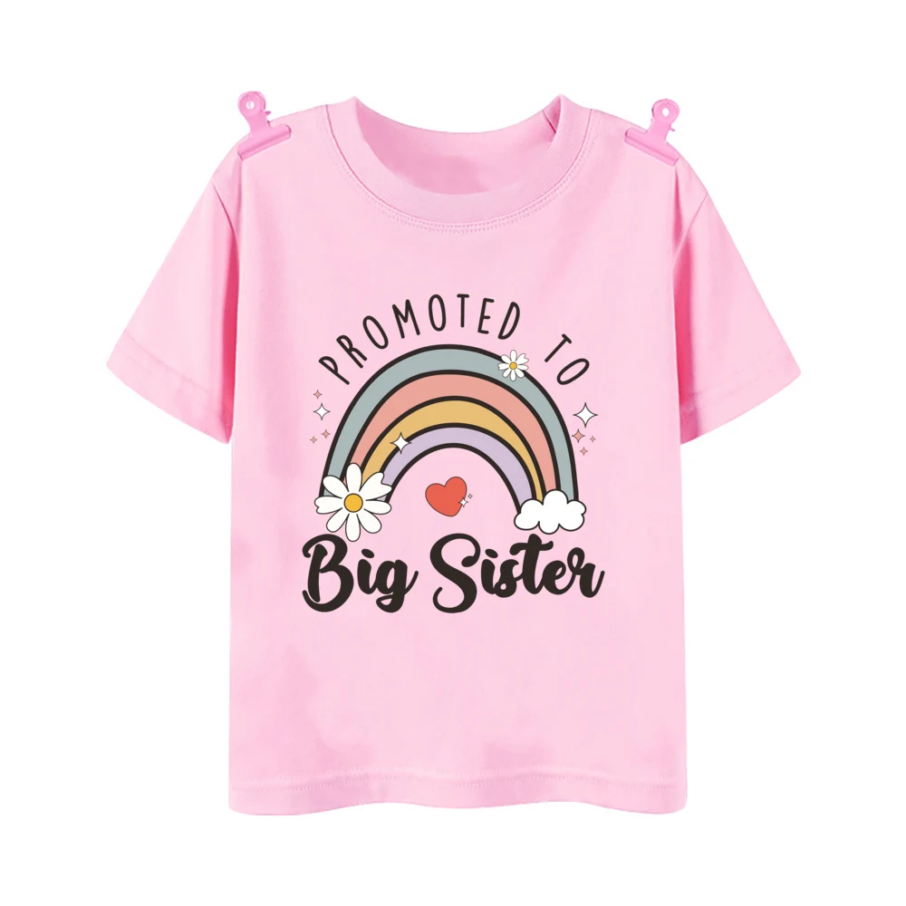 Promoted To Big Sister Printed Baby Announcement Shirt Kids T-Shirt Children Short Sleeve Tops Girls Tee Shirts Summer Clothes 3