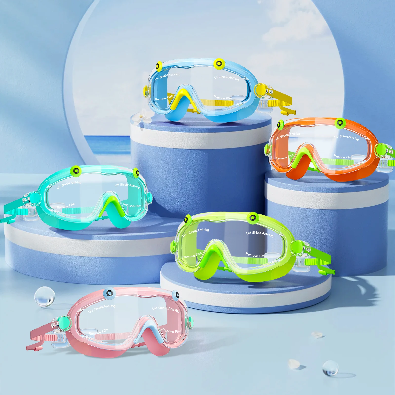 Lunettes de natation enfant 3-15 ans avec bouchons d'oreilles grand cadre HD anti-fuite confortables