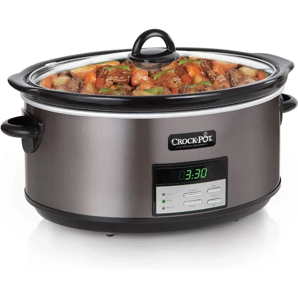 Large 8-quart programmable slow pot with automatic heating setting and formula, black, stainless steel slow pot 2