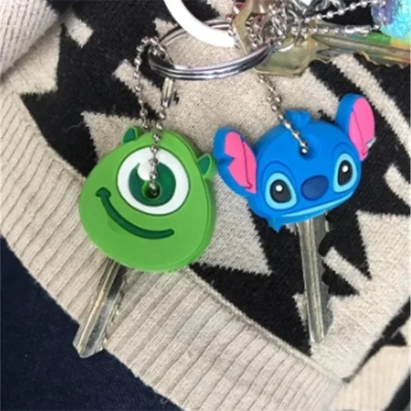 Key Caps Covers Cartoon Cat Minnie Mickey Silicone Stitch Car Disney Ring Holder Women