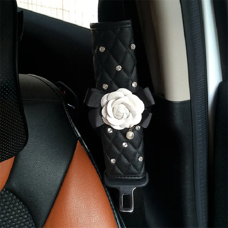 Rose Camellia Crystal Leather Car Set 6