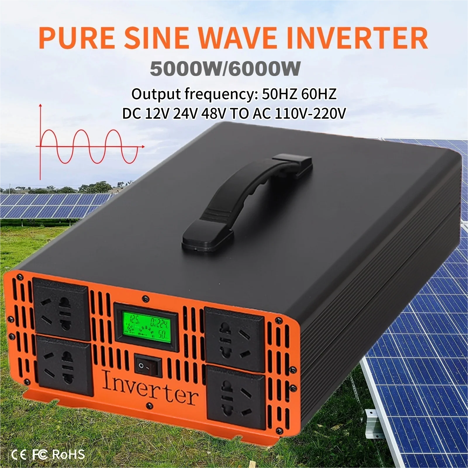 Inverter 12V 110V Onda Sinusoidale Pura Banca Di Potere Portatile Inverter Solare 5000W 6000W Dc 24V 48V 60V A Ac220V 230V 110V Convertitore Per Auto