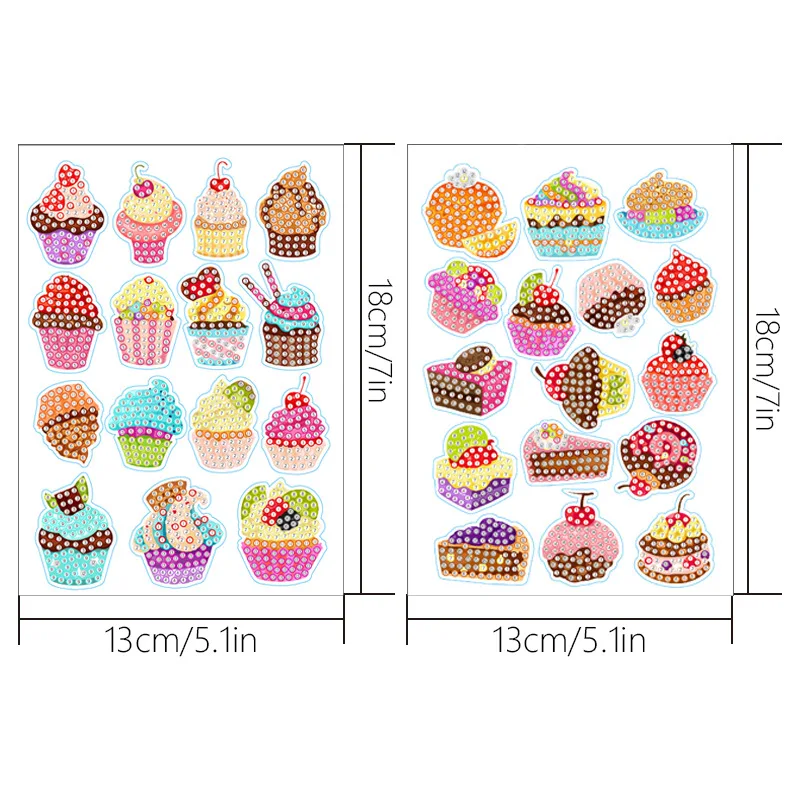 Cupcake Diamond Painting Stickers Set Stick-Shaped Paint Marked with Diamond By Number 5D DIY Art Craft Kit For Kids Boys Girls Gift