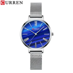 Ultra - Thin Quartz Ladies' Watch with Waterproof Leather Strap (S - silver blue)