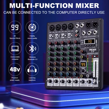 TKLBLS Professional 6-Channel 99DSP Audio Mixer 48V Phantom Power USB Studio Karaoke Bluetooth DJ Console Mixer 1
