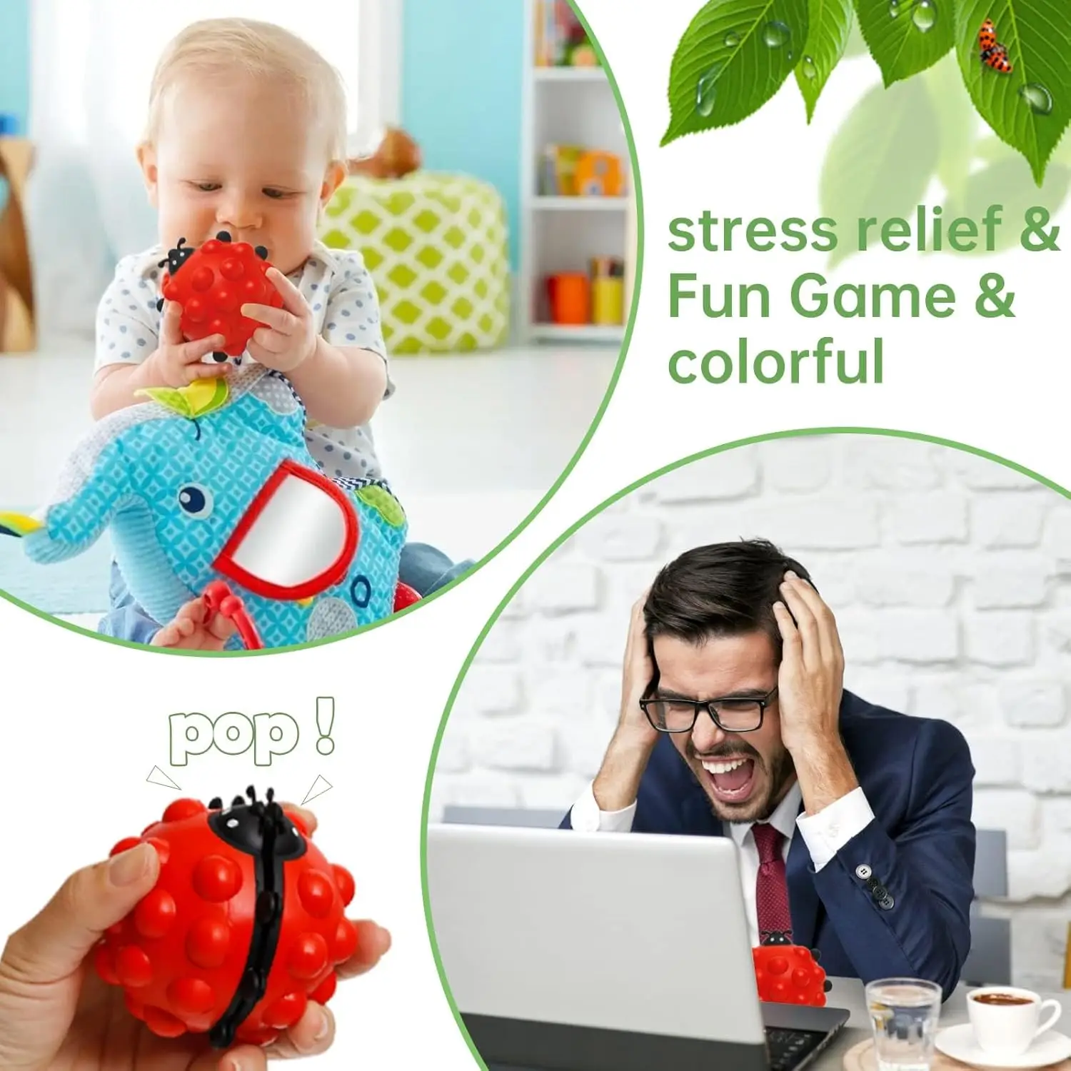3D Ladybug Pop Fidget Toy, Squishies Sensory Bubble Popper Push Squeeze Balls Stress Relief Early Education Toys Gift Christmas 2