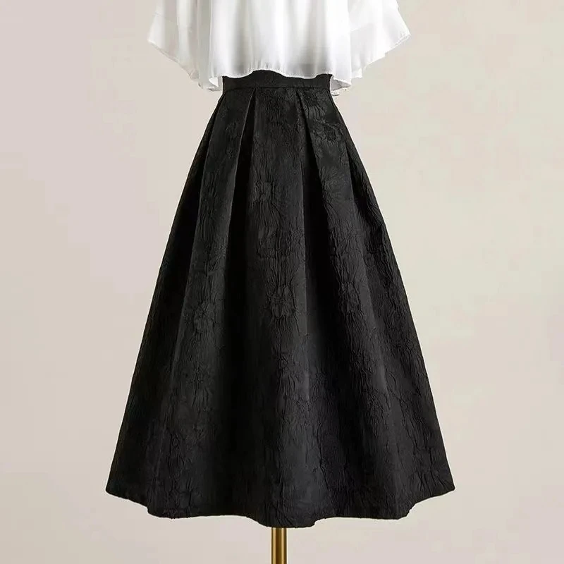 

High-End Temperament Jacquard Elastic Waist Irregular Skirts 2023 Spring Summer Vintage All-match A-line Skirt Streetwear faldas