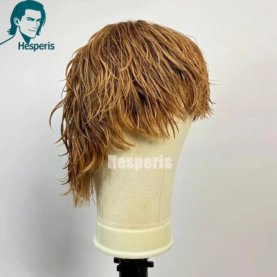 헤스페리스 블론드 인모 가발 앞머리 포함 자연스러운 웨이브 착용 간편 풀 머신 메이드 가발 실크 스톱 픽시컷 남성 가발  27 금발