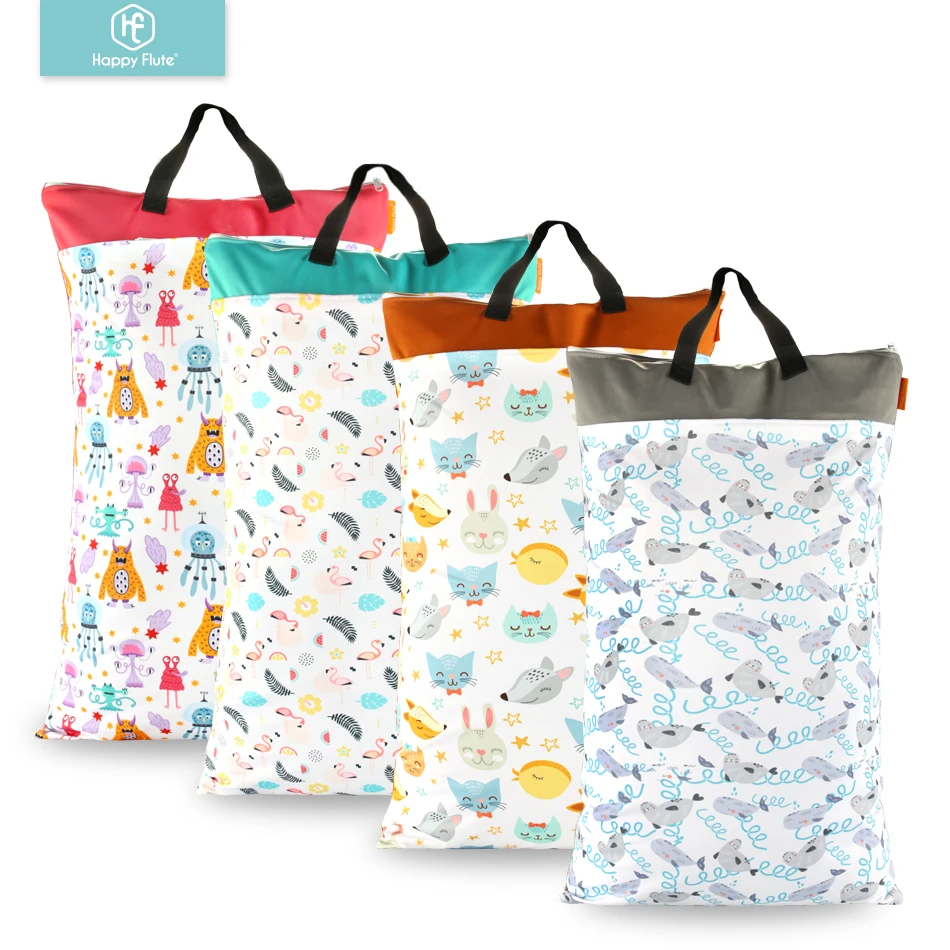 Diaper Bag Stroller Organizer Bags HappyFlute Polyester PUL Waterproof Baby Bags for Mom Baby Stroller Use 40*70cm Big Size Double Packet Diaper Wet Bag