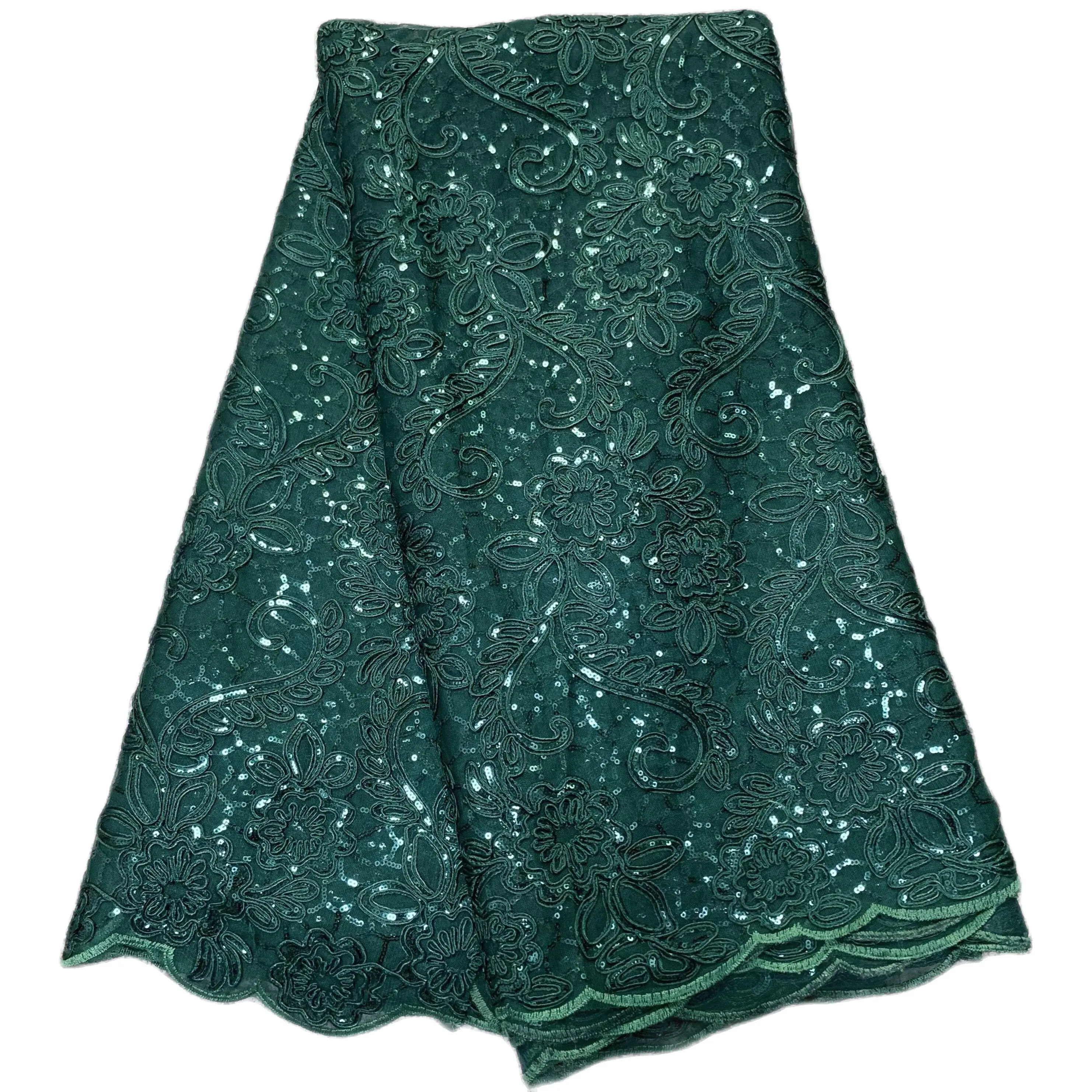 

New arrival African Sequins French Lace Gorgeous Embroidery Nigerian Tulle Mesh Lace Fabric 5 Yards For Wedding Dress