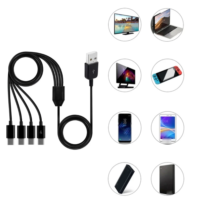 4 in 1 Multi Charging Cable USB to 4x Type C Splitter Data Sync USB C Cable