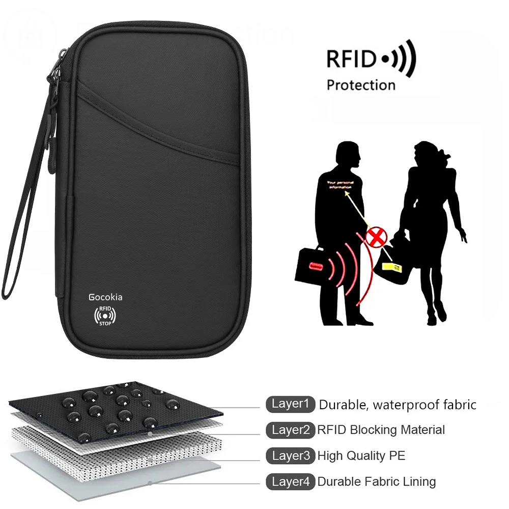 Borsa per passaporto da viaggio Porta famiglia per 5 con RFID, porta carte per passaporto portatile leggero con tracolla - immagine 2