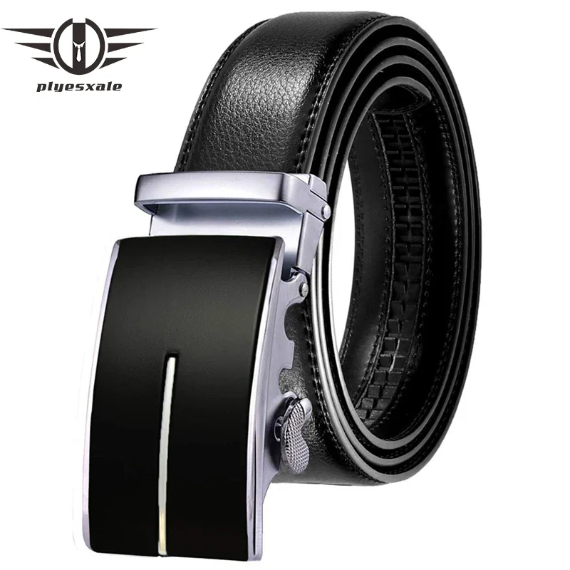 

Plyesxale Mens Belts Genuine Leather Automatic Buckles Ratchet Fashion Waistband for Men Dress Jeans Gift Luxury Man Belt G1381