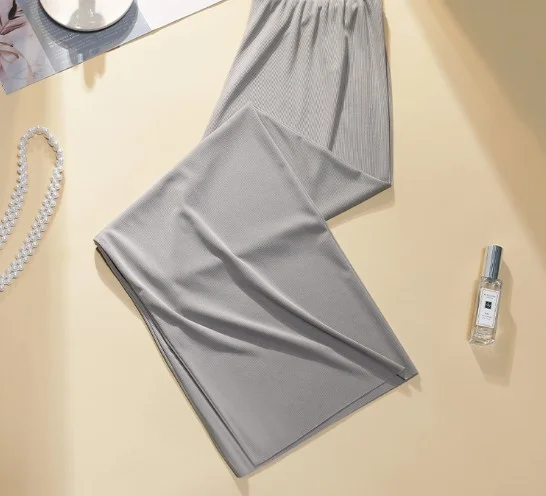 Long pants women's straight pantalon pour femme pants loose thin high waist women broad-legged pants sweatpants stacked leggings smooth--Gray