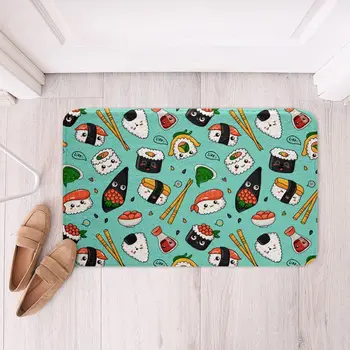 Cute Sushi Area Rug Kawaii Japanese Delicious Food Carpet Cartoon Sushi Pattern Floor Mat For Bathroom Decor Non Slip Doormat