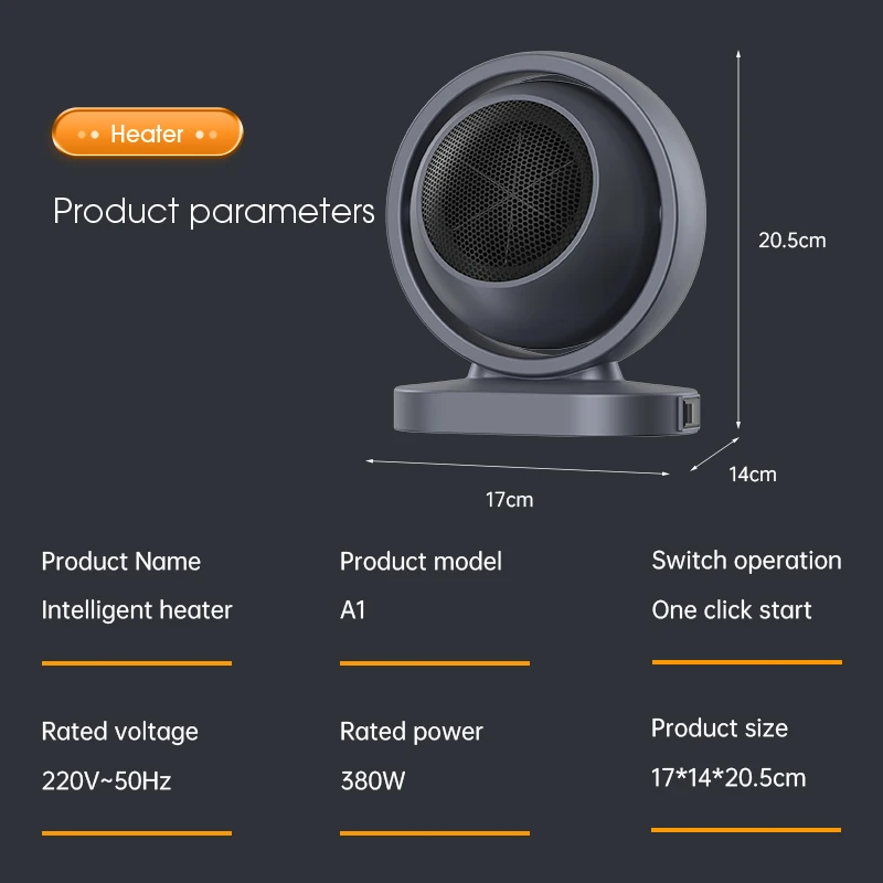 Desktop Electric Heater 30° Adjustable Heating Fan Air Heater  Warm Air Blower Radiator Home Office Warmer Machine for Winter 6