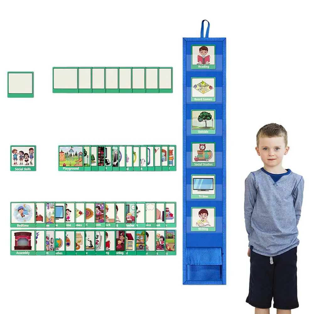 לוח זמנים ויזואלי לילדים לשעת השינה, לוח כיס לכיתה עם 45 פעילויות ו-9 כרטיסים ריקים