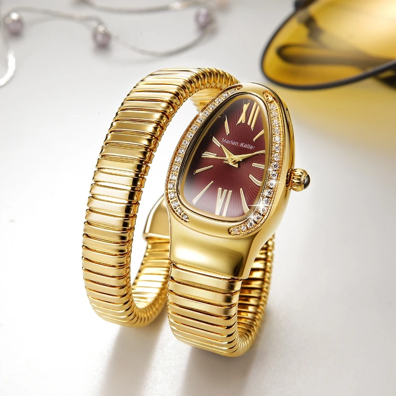 Marlen Keller New Fashion Women's Watch Popular European and American Quartz with Diamonds Snake Shaped Watch