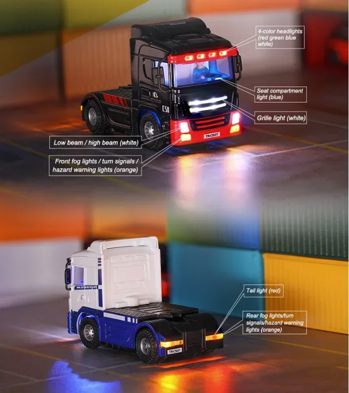 

Newtubro Racing 1:76 C50 10ch Detachable Simulated Light Horn Container Remote Control Trailer Model Toy Gift