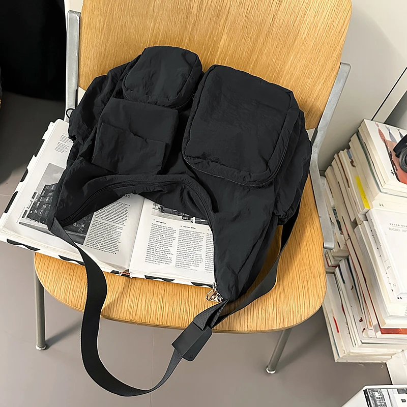 Practical Messenger Bag Large Capacity Simple Crossbody Bag Solid Color Casual Nylon Sling Bag Party Work Shopping Shoulder Bag