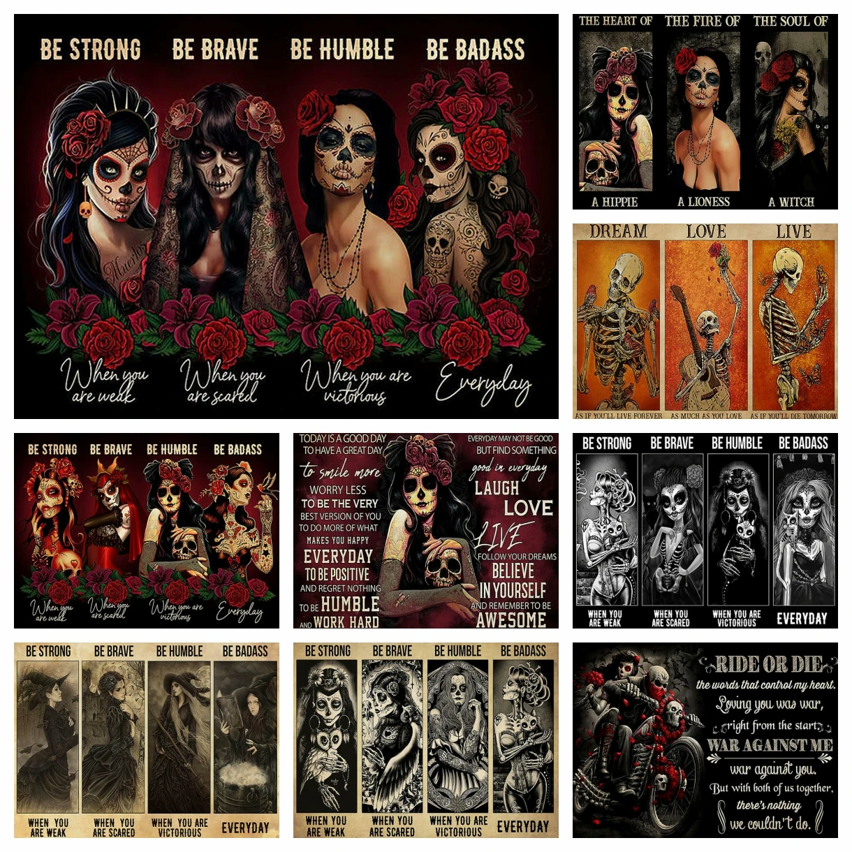 

Be Strong When You are Weak Diy Diamond Painting Sugar Skull Day of The Dead Full Diamond Mosaic Cross Stitch Kits Home Decor