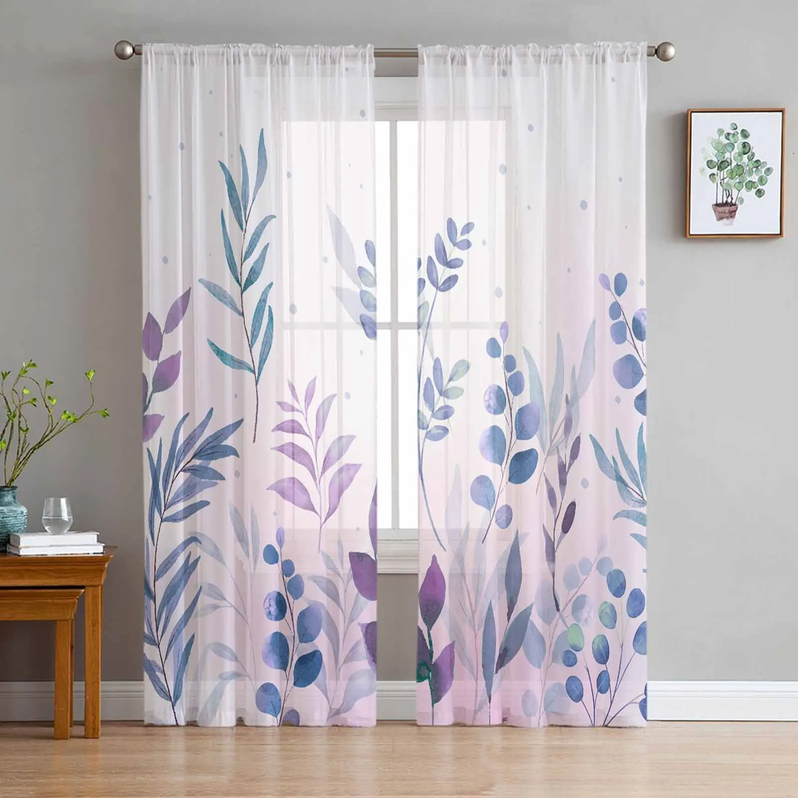 

Countryside Plants Flowers Watercolors Sheer Curtains for Living Room Modern Home Decor Tulle Curtain Bedroom Voile Drapes