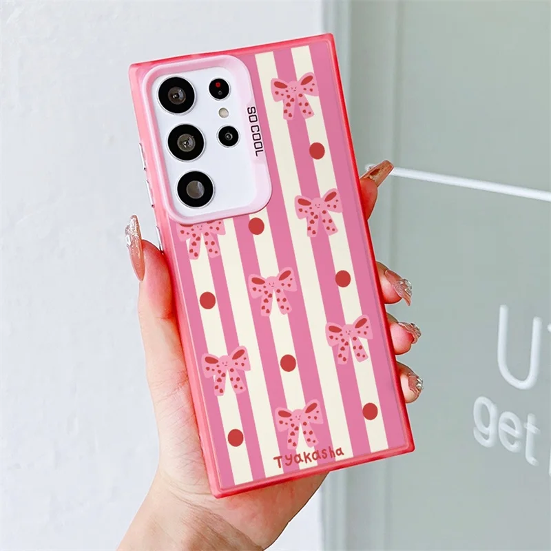 Acrylic Hard Matte Cover with Pink Stripe and Bow Design