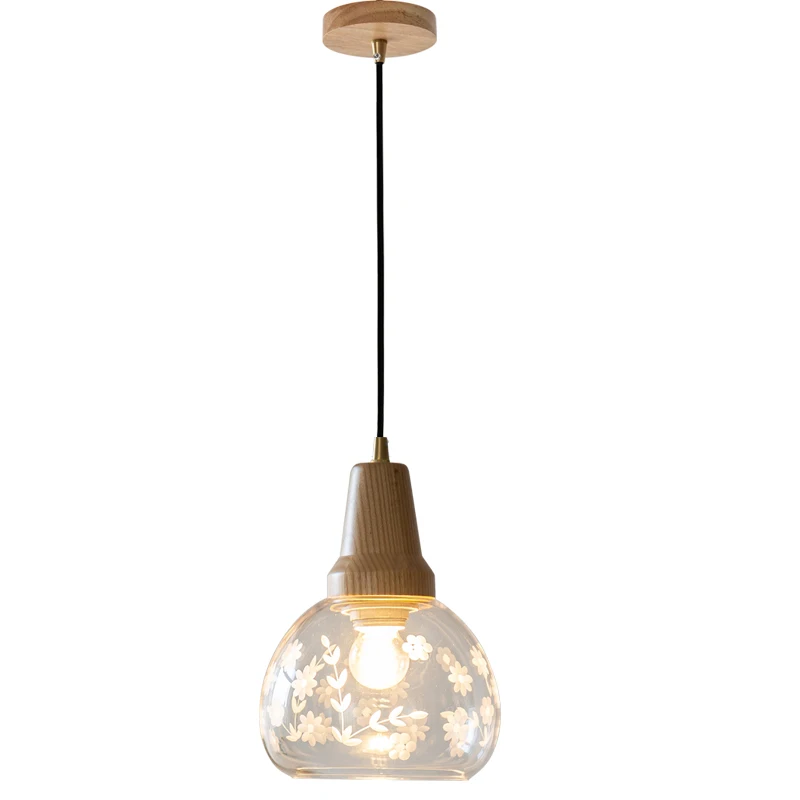 IWHD Glass Wood LED Pendant Lamp Bedroom Dining Room Kitchen Bar Carved Designs Modern Hanging Lights Fixtures Hanglampen