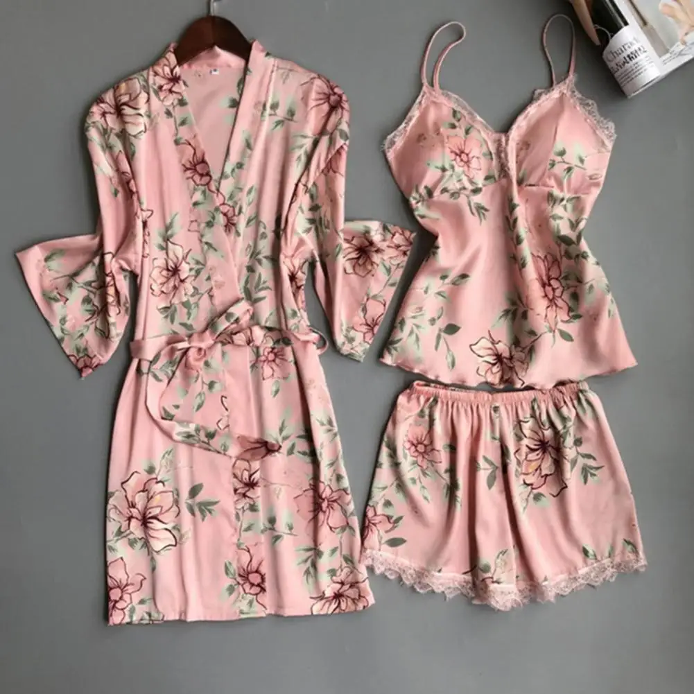 

5 Pcs/Set Lady Nightie Set Chic Plant Printing Women Night Clothes Set Colorful Women Sleepwear Set