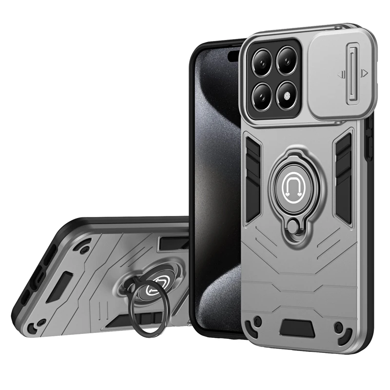 Magnetic Ring Shockproof Armor Case with Slide Lens Protection Cover