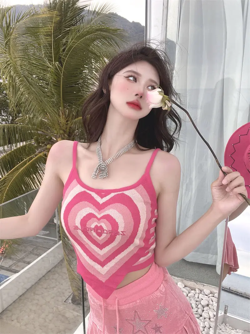 Top corto de punto con forma de corazón para mujer, camiseta sin mangas, camiseta sexy, top de tubo a la moda