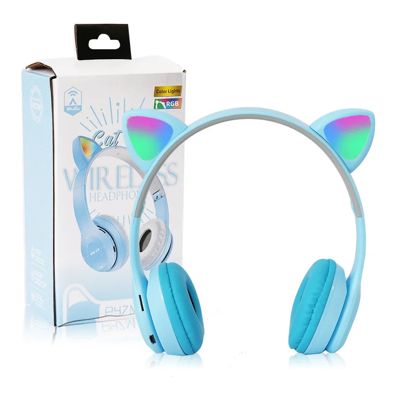 #P47M Wireless Headphone Flash Light Cute Cat Ears Fone with Mic Control LED Stereo Music Helmet Phone Bluetooth Headset Gift 6