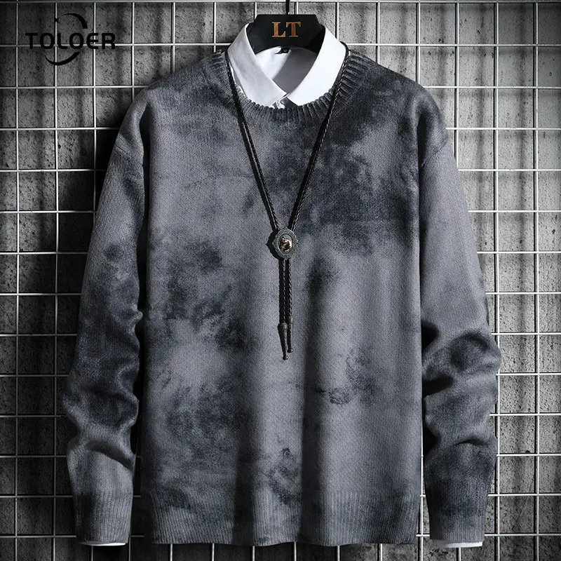 Harajuku Tie-dye Men Knitted Sweater Round Neck Long Sleeve Male Casual  Pullover Fashion Bottoming Shirt Mens Autumn Sweaters - AliExpress