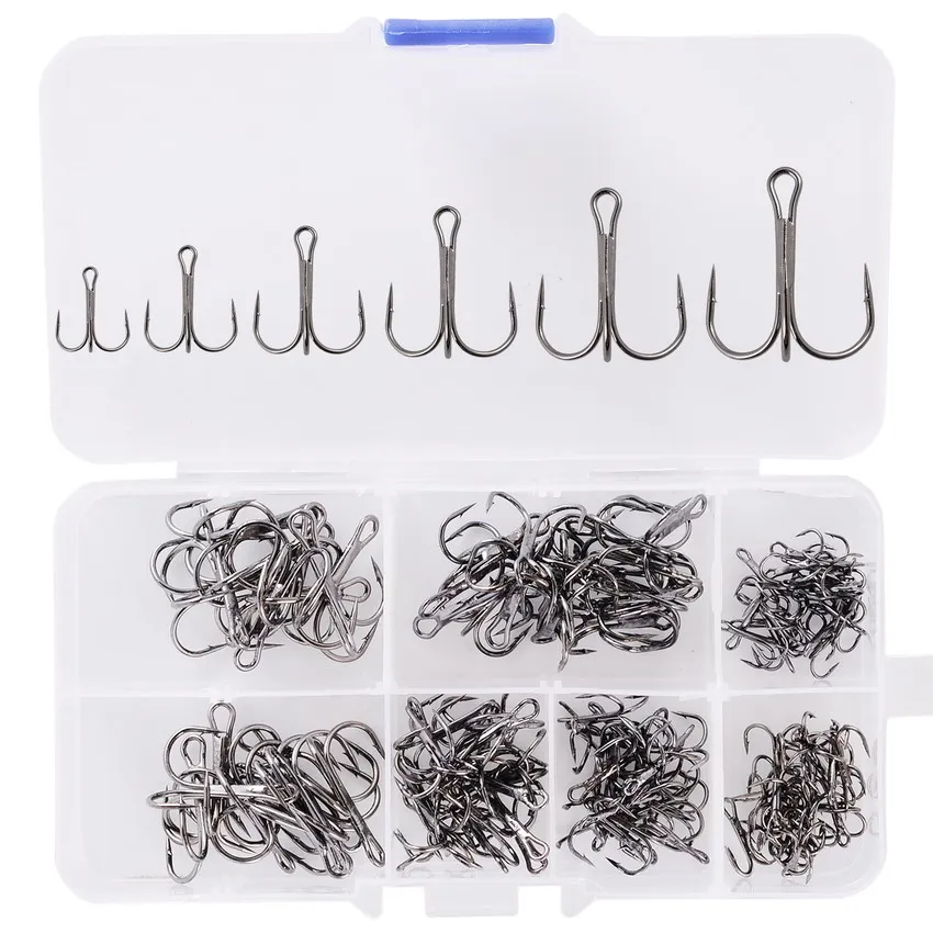 

50/120pcs High Carbon Steel Treble Fishing Hooks Blank Hard Lure Round Bent Triple Artificial Lure Fishhooks Set With Box